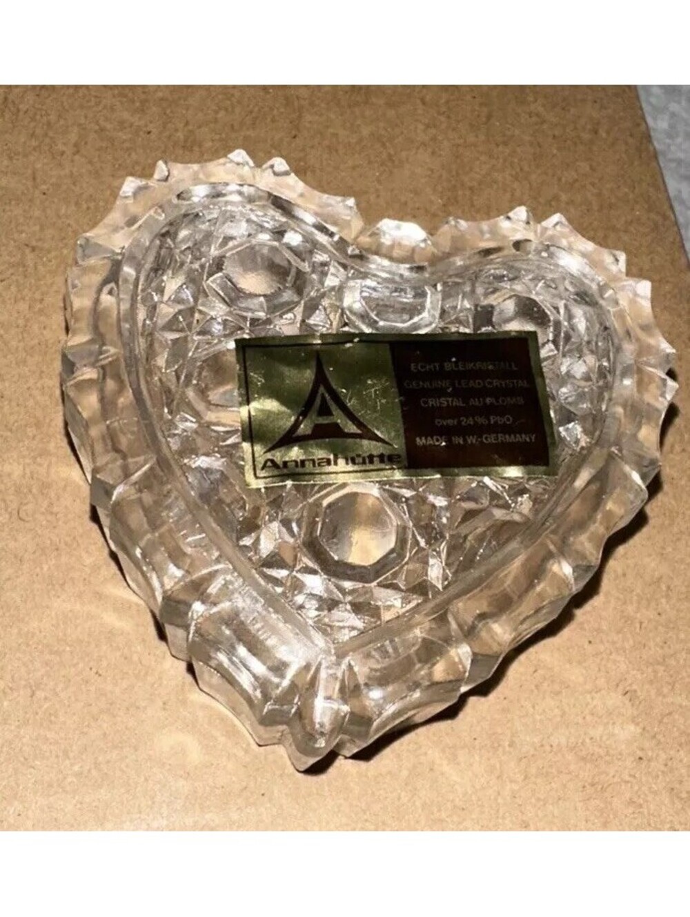 For your Valentine Heart Shaped Trinket Box Annahutte 24% Lead Crystal - Germany
